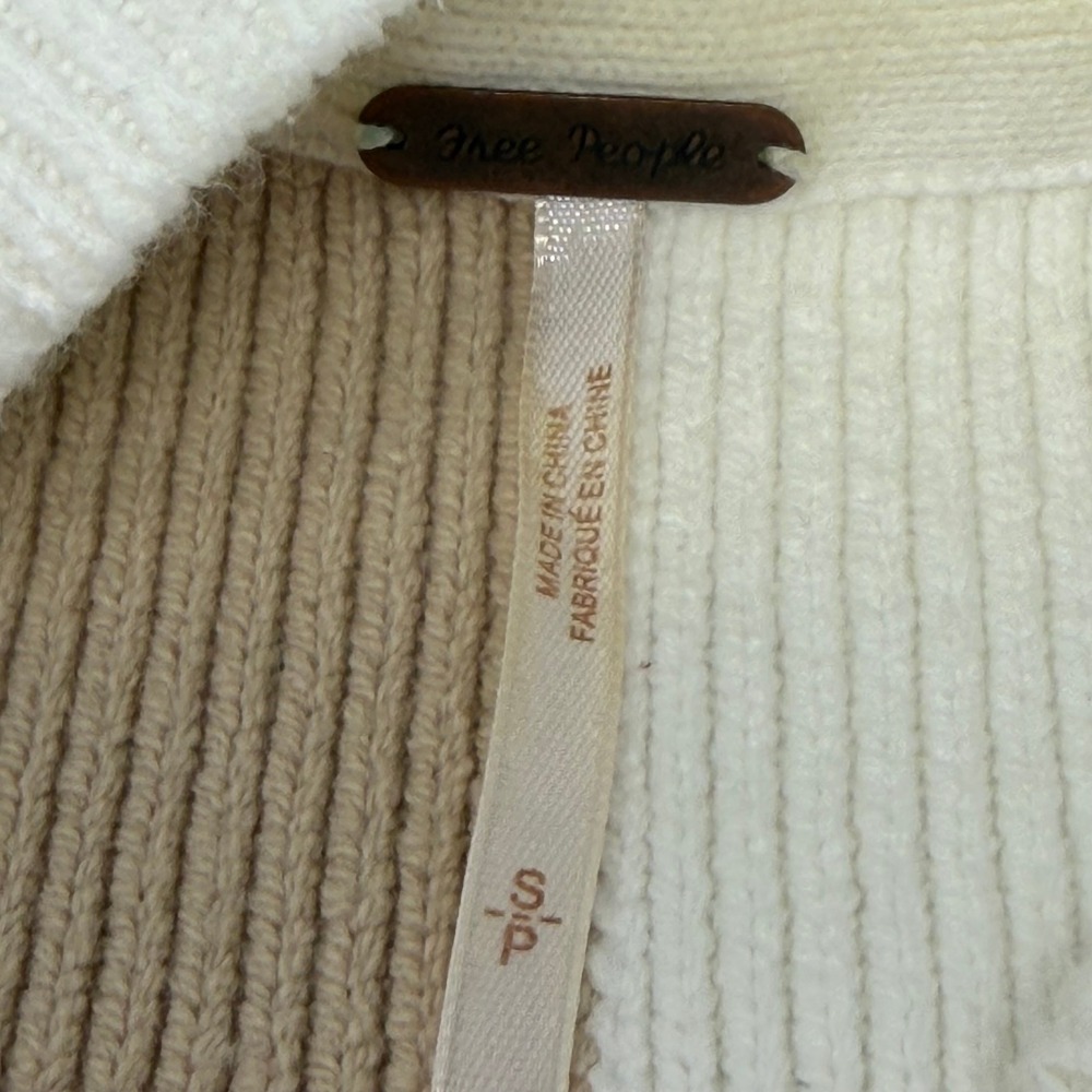 Free People Easy Street Checkered Oversized Tunic Sweater Tan Cream Size Small - Picture 5 of 7